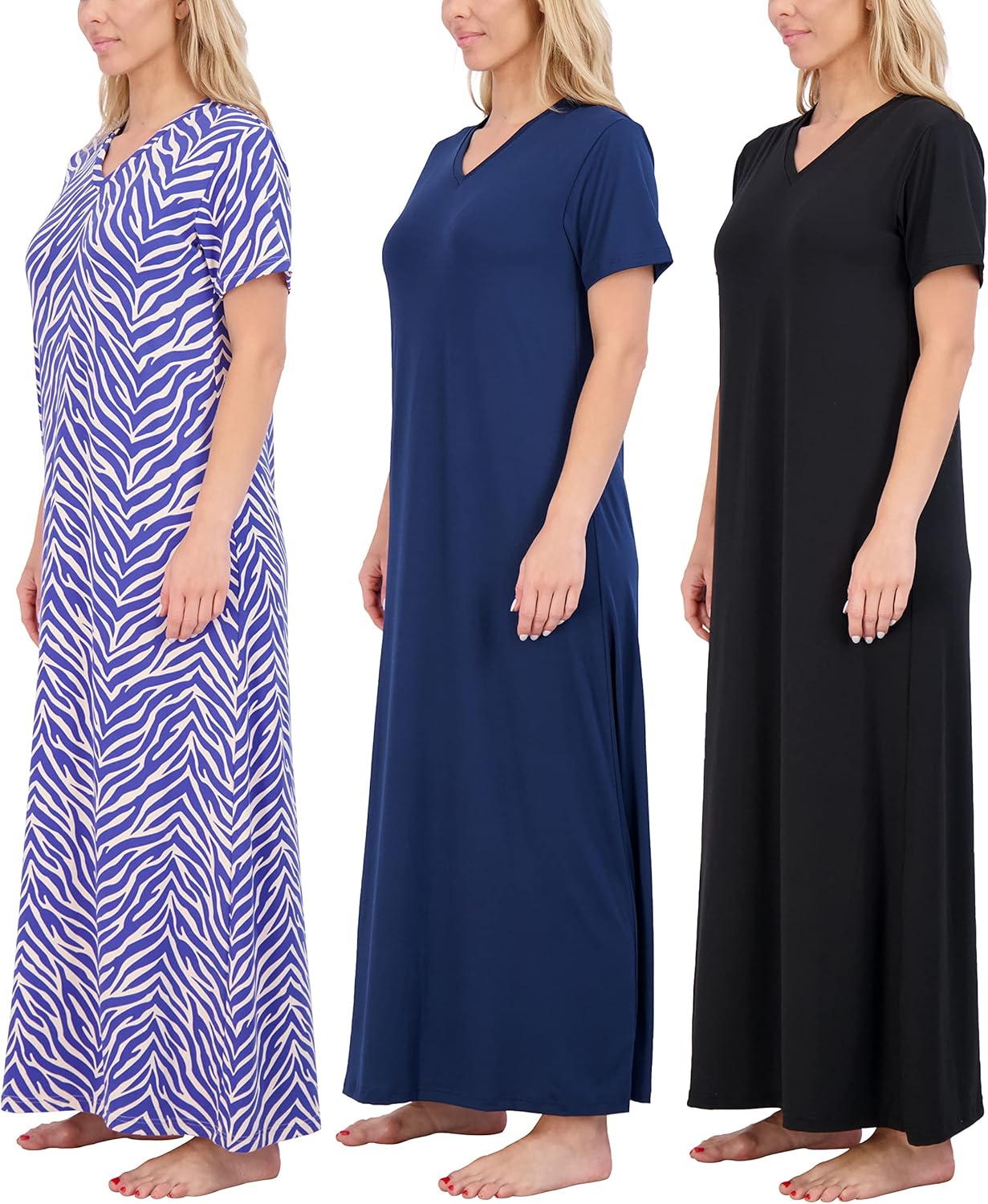Women's V-Neck Long Nightgowns 3 Pack for Ultimate Comfort