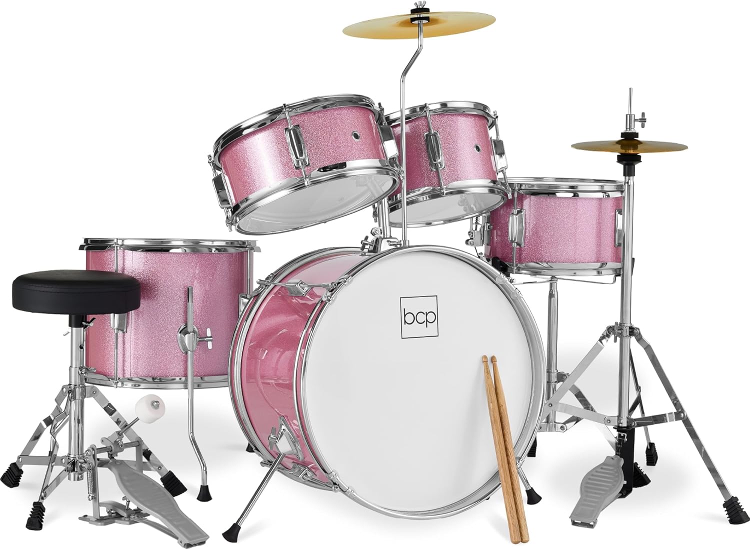 Kids 5-Piece Beginner Drum Set for Young Musicians - Pink Sparkle