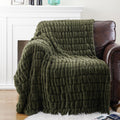 Olive Green Faux Fur Throw Blanket for Couch and Bed Use