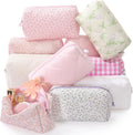 Floral Quilted Makeup Bag 10 Pack - Portable Cotton Cosmetic Pouches