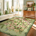 Floral Area Rug Living Room 8x10 - Washable Low Pile Vintage Rug