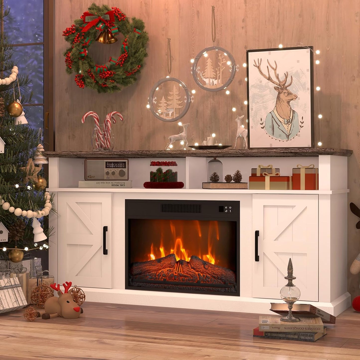 65 TV Stand with Electric Fireplace & Storage