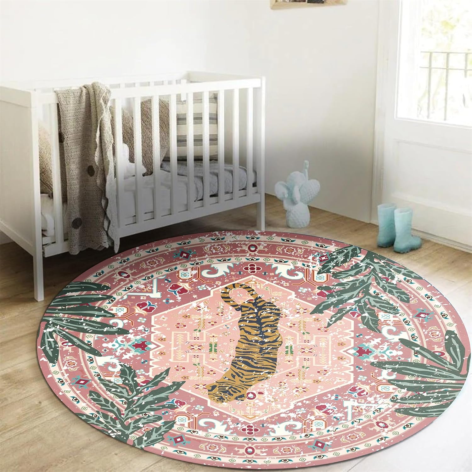 Washable Pink Rugs Thin Oriental Boho Vintage Cute Tropical