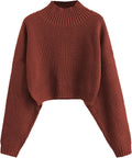 Cropped Turtleneck Sweater Lantern Sleeve Ribbed Knit (Style W3L7)