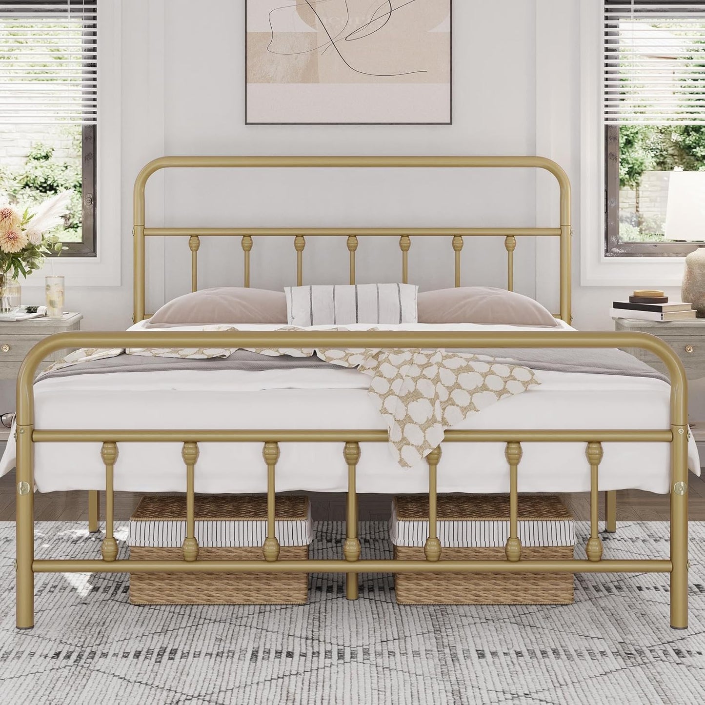 Classic Metal Platform Bed Frame with Victorian Style Design