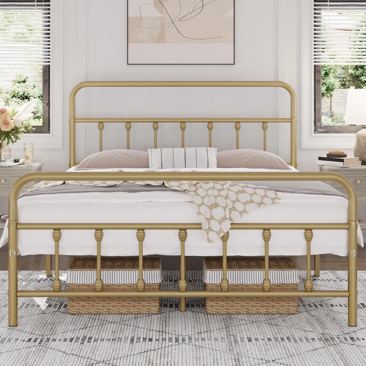 Classic Metal Platform Bed Frame with Victorian Style Design
