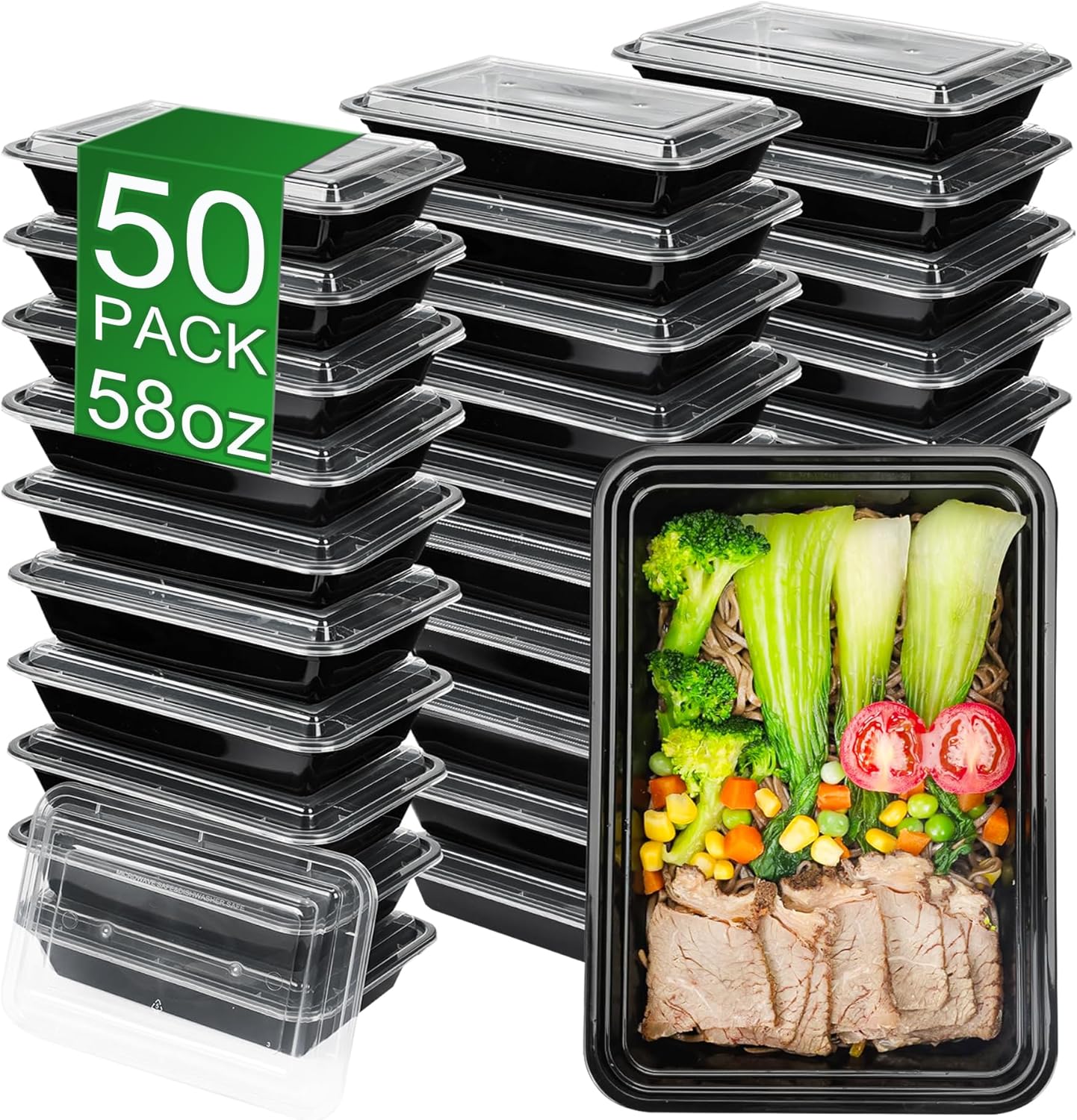 Meal Prep Containers 50 Pack 58oz Disposable Food Storage