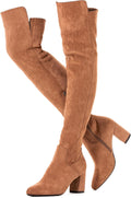 Women Over the Knee Boots Thigh High Suede Black - 3in Block Heel
