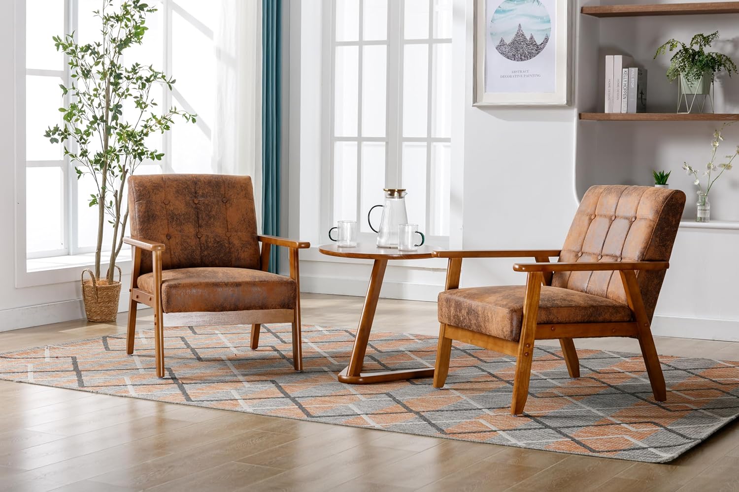 Modern Leather Accent Chair Set x2 for Cozy Living