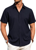 J.VER Men's Linen Shirt Short Sleeve Button Down - Lightweight Comfort