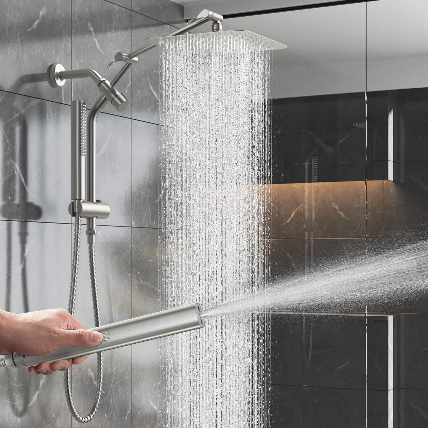 Veken 10-Inch Luxurious Brushed Nickel Rain Shower Head Combo