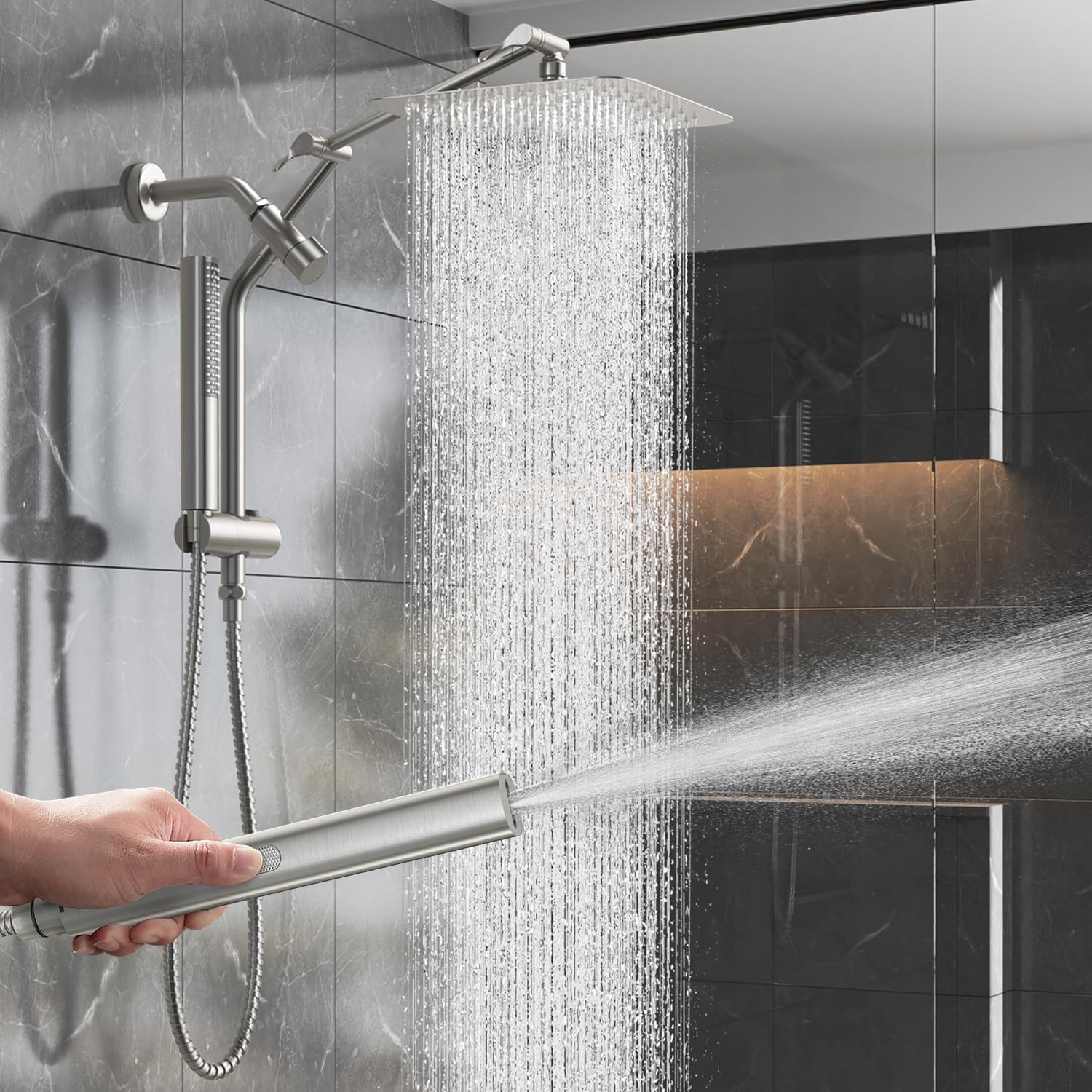 Veken 10-Inch Luxurious Brushed Nickel Rain Shower Head Combo