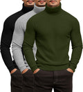 3 Pack Men's Ribbed Turtleneck Shirts - Lightweight Slim Fit Base not