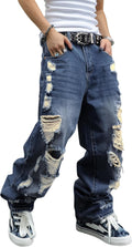 Men's Non-Stretch Loose Fit Wide-Leg Jeans for Men - Baggy Comfort