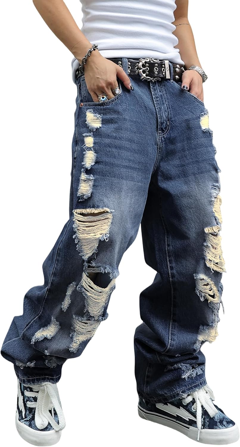 Men's Non-Stretch Loose Fit Wide-Leg Baggy Jeans for Comfort