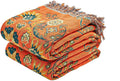 Boho Throw Blanket 80x90 in Cotton - Soft Reversible Farmhouse Throw