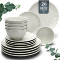 Stoneware Dinnerware Set for 8 in Beige Ribbed Design - HYGGE 24-Piece