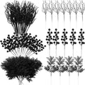 75 Pcs Black Christmas Glitter Branches - 3 Styles for DIY Decor