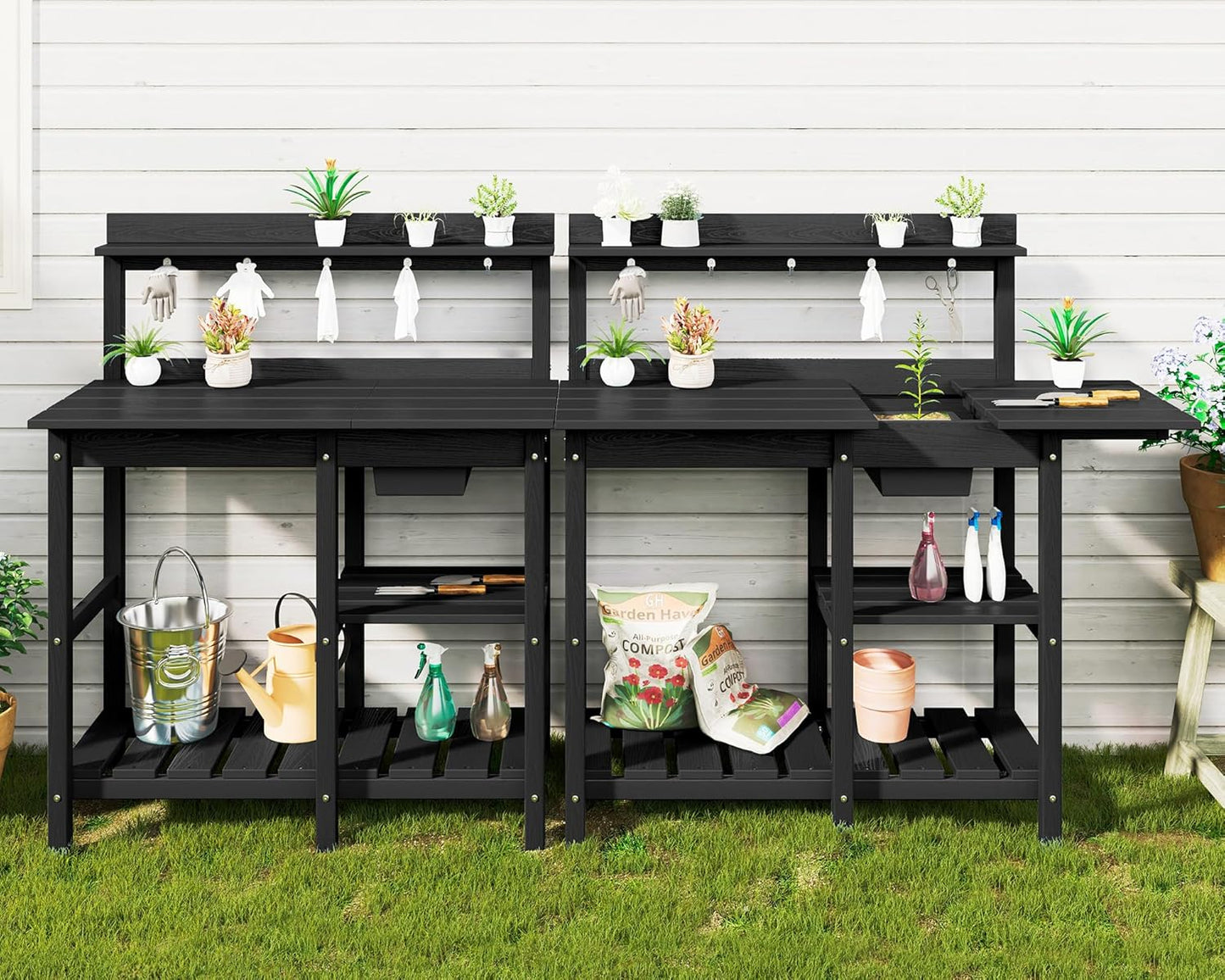 SERWALL Potting Bench Set of 2 with Sink for Outdoor Gardening