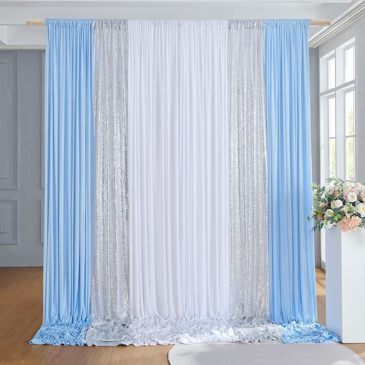 Wrinkle Free Backdrop Curtain Set for Baby Shower and Parties
