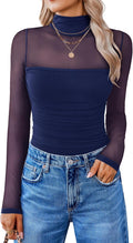 Avidlove Long Sleeve Mesh Bodysuit Turtle Neck - Sleek Shapewear Tops