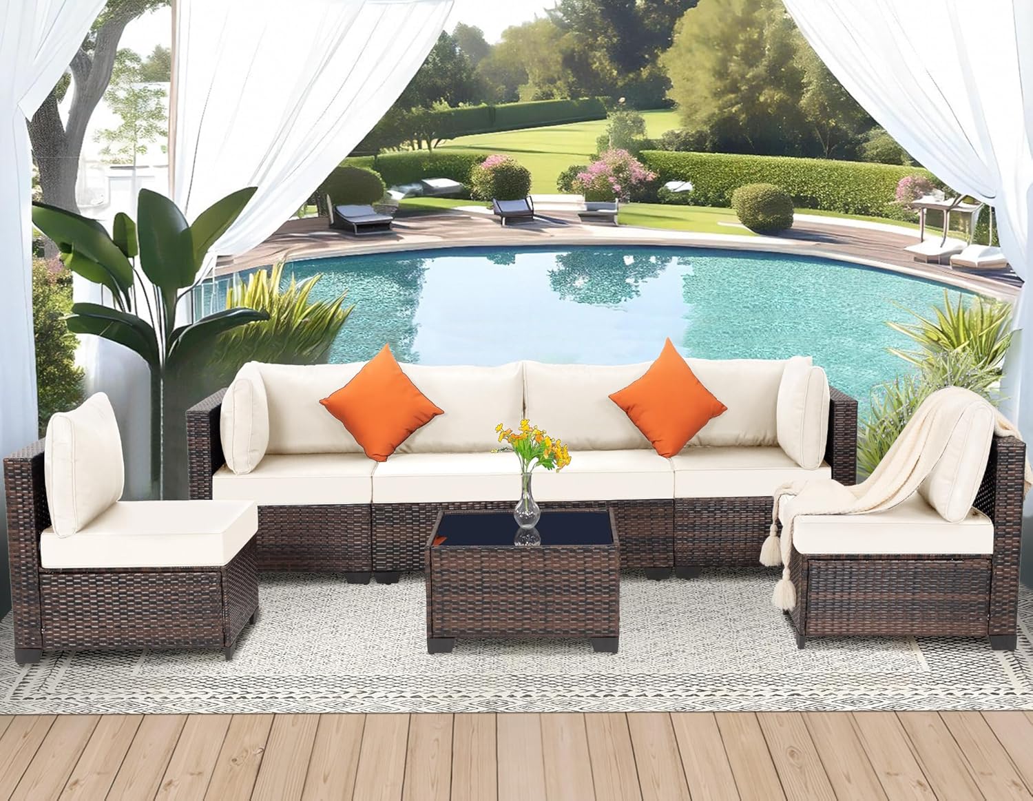 7 Piece Outdoor Wicker Patio Furniture Set for Comfort & Style