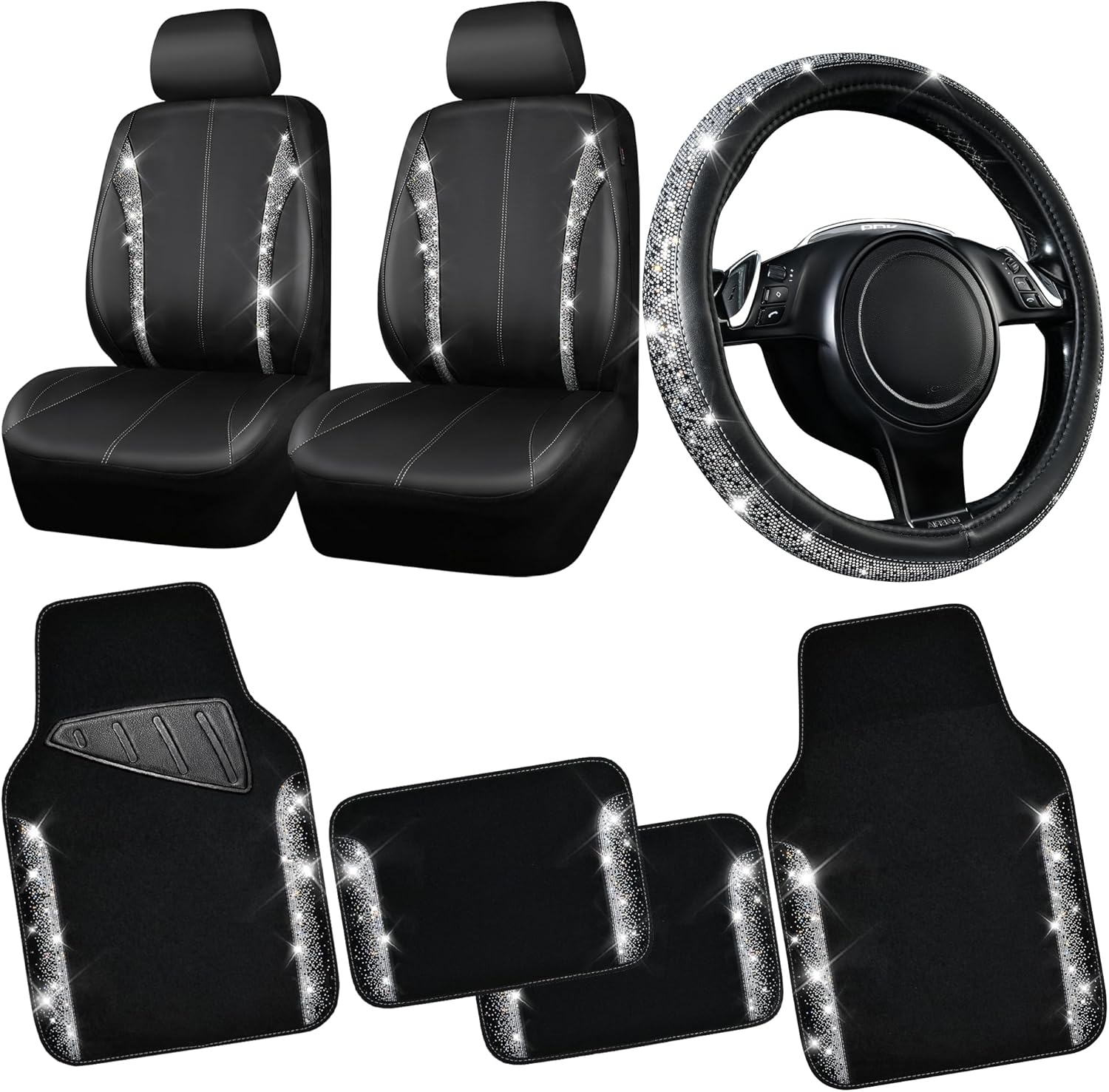 Bling Diamond Car Seat Covers & Floor Mats Set for Women