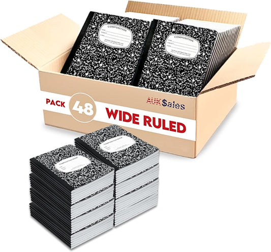 48-Pack Black Wide Ruled School Notebooks