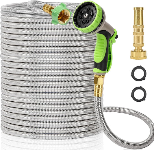 Metal Garden Hose 100FT - Heavy Duty Stainless Steel Design
