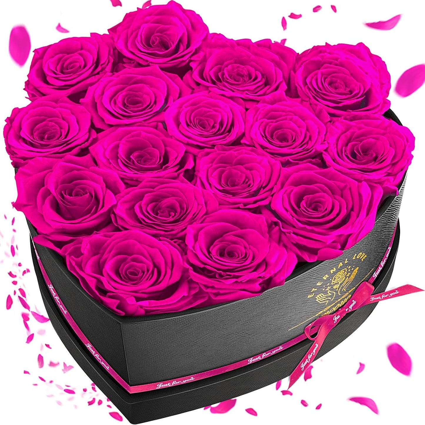 16 Preserved Flower Delivery with Bright Pink Roses for Gifting