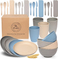 FOODLE Wheat Straw Dinnerware Set for 4 - Lightweight, Microwave