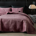 Velvet Quilt King Size Luxury Geometric Stitch Quilt Set - Soft