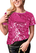 Sparkly Sequin Top Short Sleeve - Glitter Concert Party Blouse