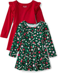 Baby Toddler Girls Long Sleeve Skater Dresses - 2-Pack holiday ready