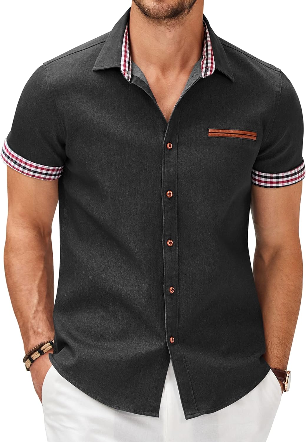 COOFANDY Men's Casual Cotton Short Sleeve Button Down Shirt