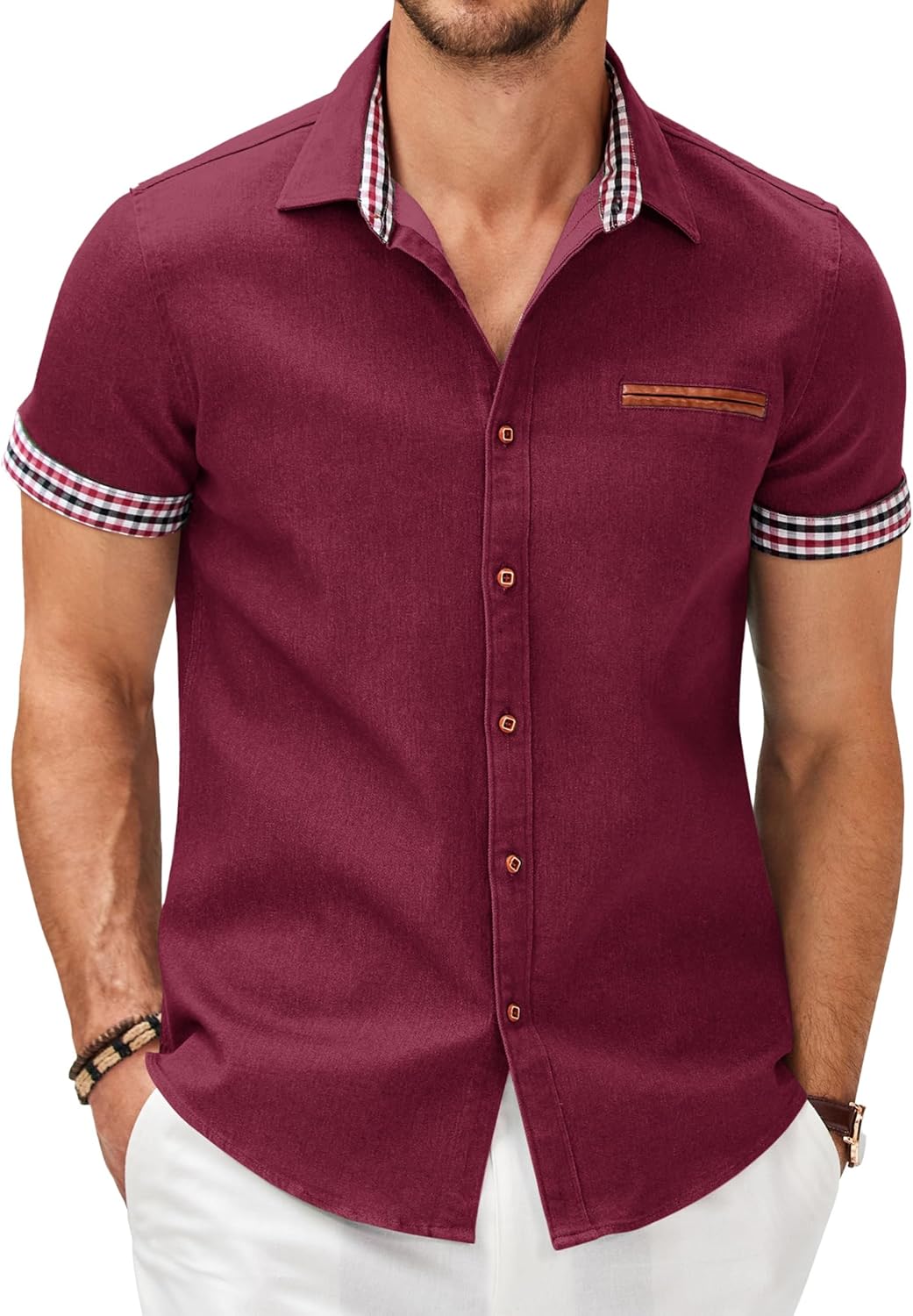 COOFANDY Men's Casual Cotton Short Sleeve Button Down Shirt