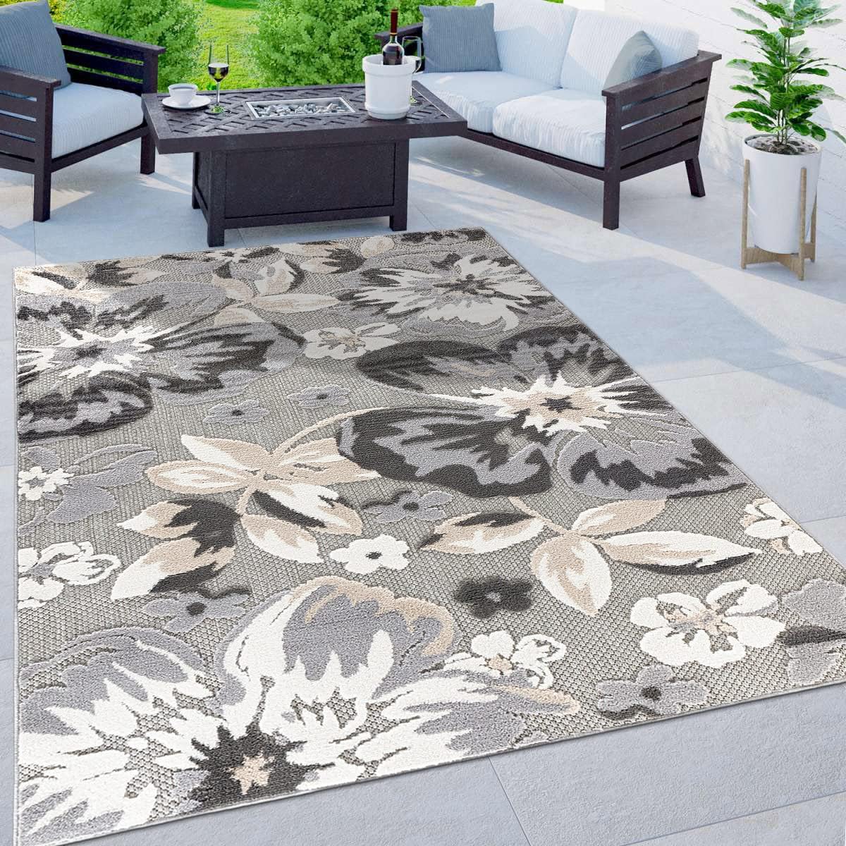 Bergamo Contemporary Floral Non-Shedding Easy Cleaning Rug