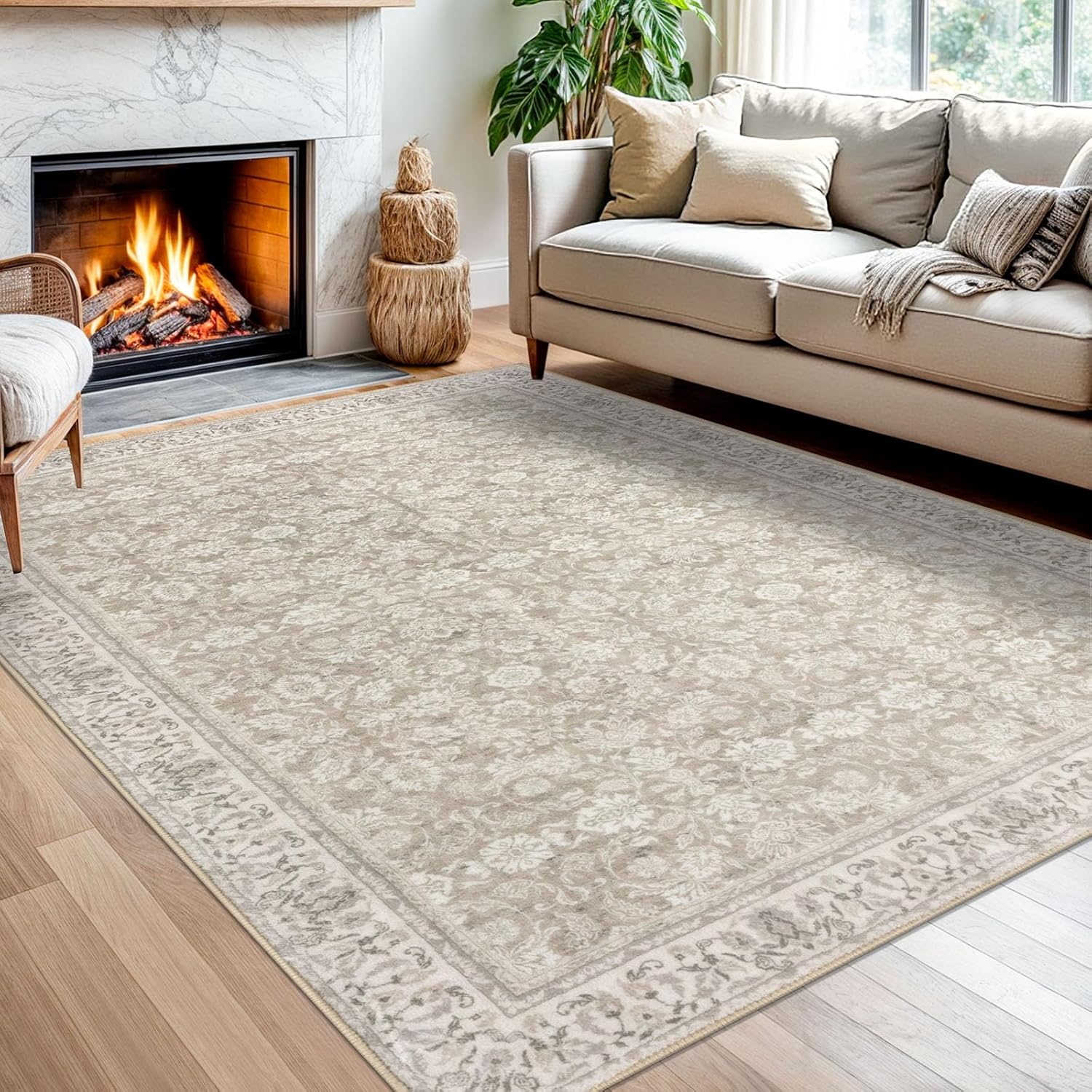 Cream Beige White Grey 5x7 Area Rug for Cozy Home Decor