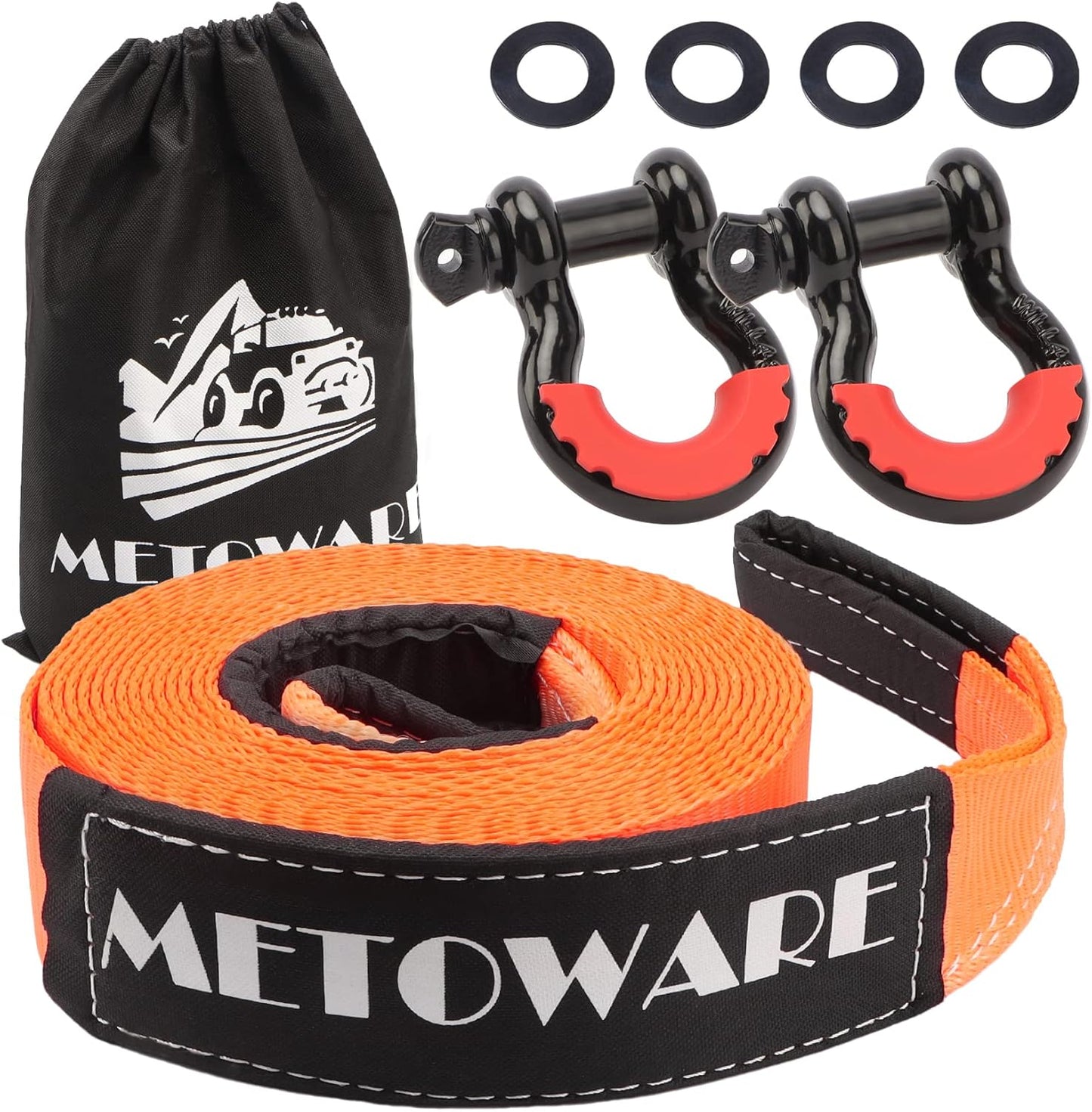 METOWARE Heavy Duty Tow Strap Recovery Kit for Off Road Use