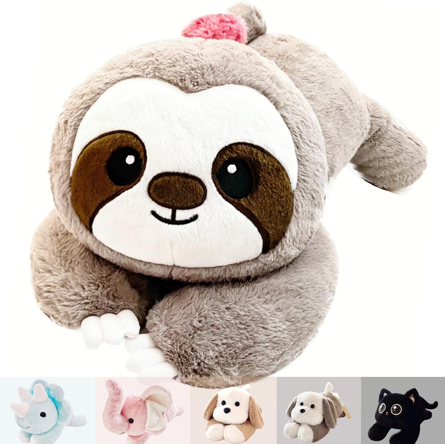 uoozii 24 | 5 lb Grey Sloth Weighted Plush with Heating Pad, Cute & Cozy Gift