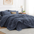 King Size Comforter Set Navy Blue - 7 Piece All-Season Bedding