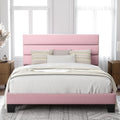 Full Size Platform Bed Frame with Velvet Upholstered Headboard - Pink