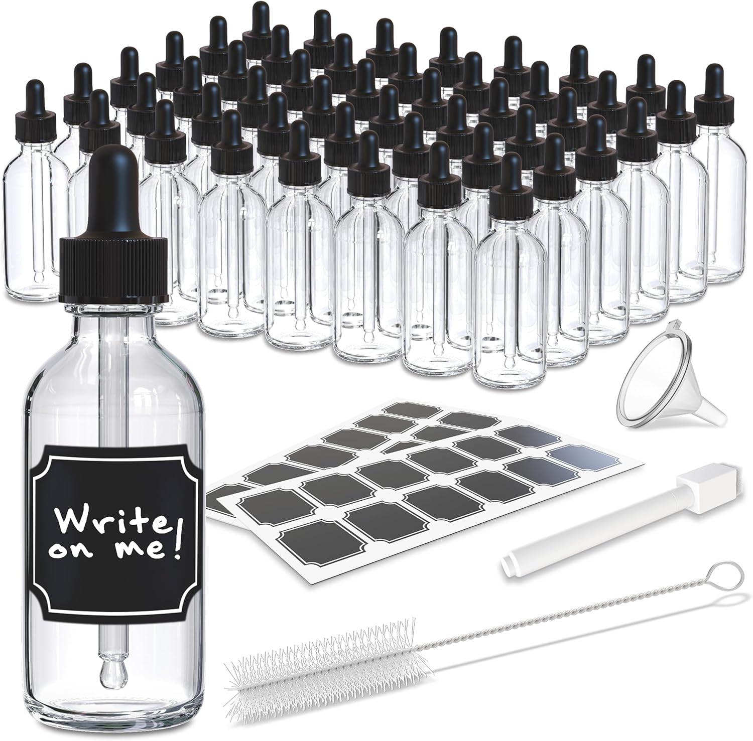 Nevlers 2oz Clear Glass Dropper Bottle Set for Oils & More