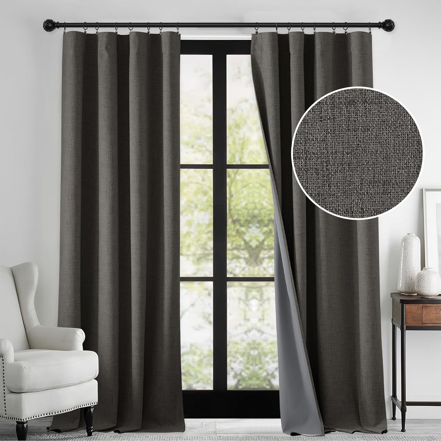 RYB HOME 100% Blackout Linen Textured Curtains for Any Room