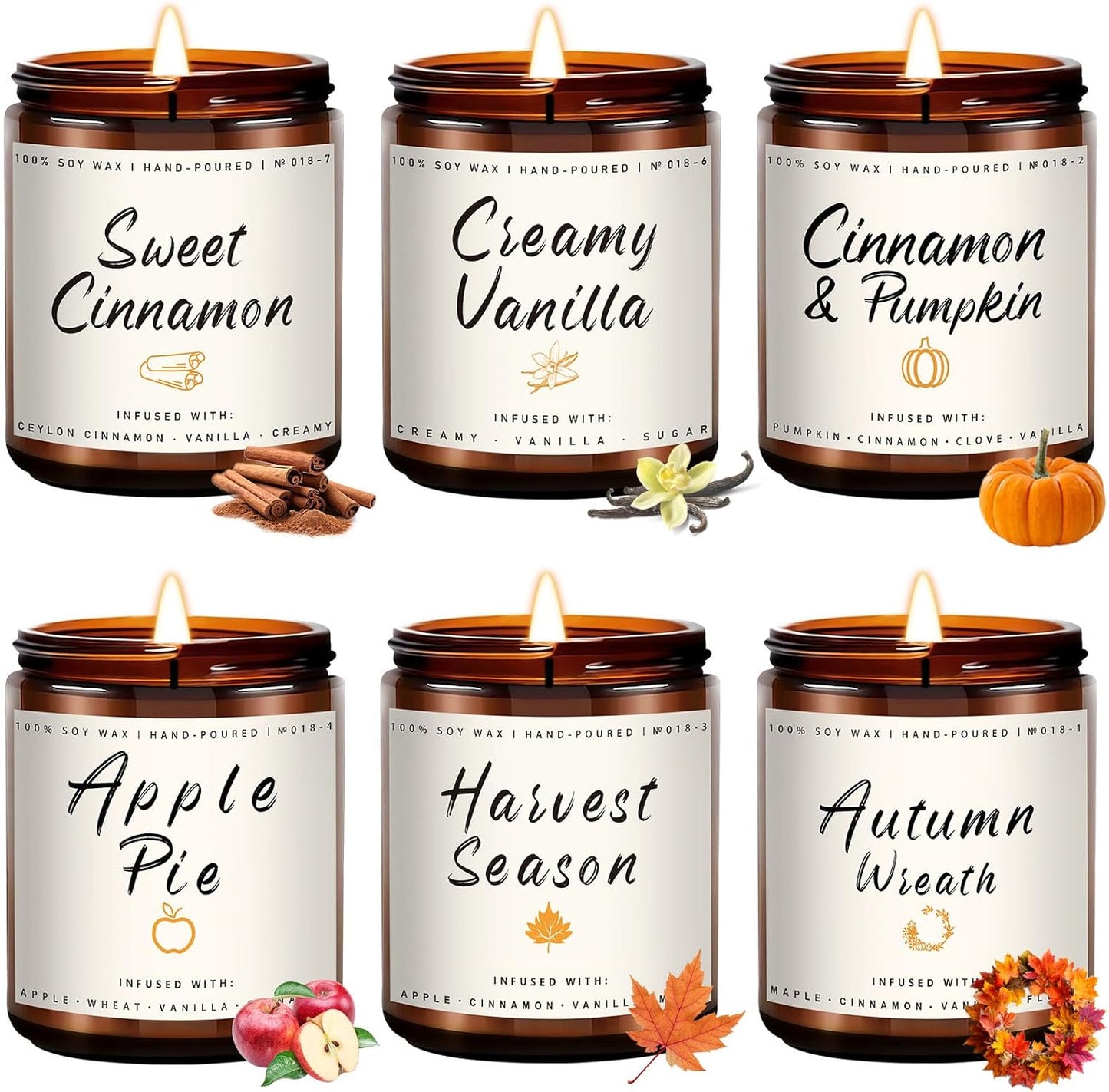 Auelife Fall Candles Set of 6 for Cozy Autumn Home Decor