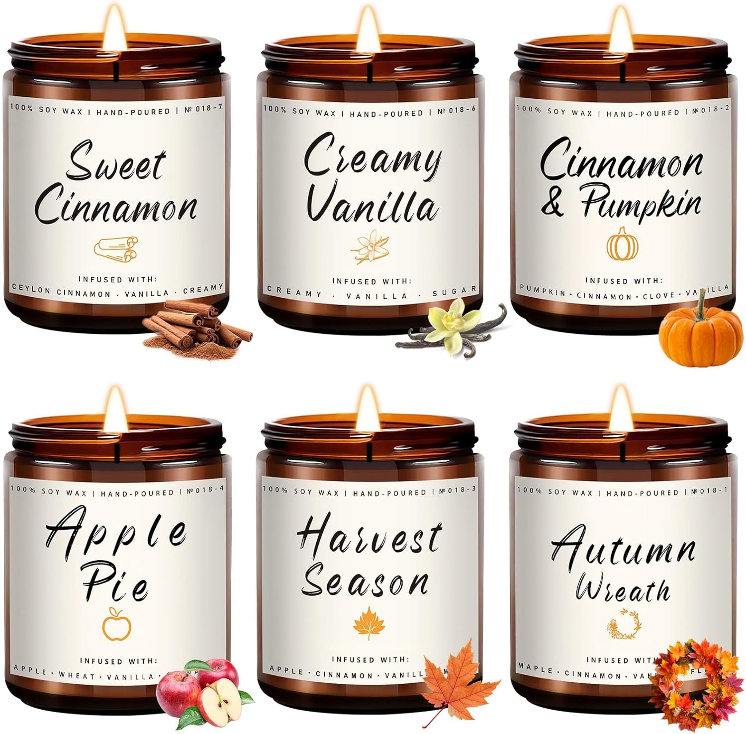 Auelife Fall Candles Set of 6 for Cozy Autumn Home Decor