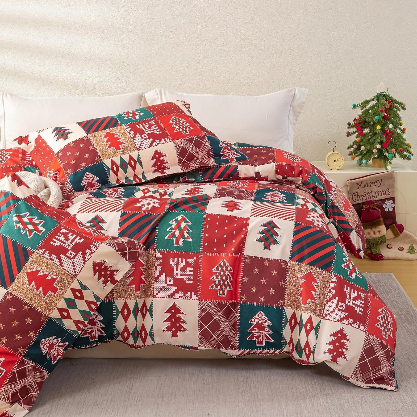 Christmas Duvet Cover King Size Set for Holiday Bedding Joy