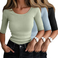 Ficerd Elbow Length 3-Pack Half Sleeve Scoop Neck Tops - Slim Fit