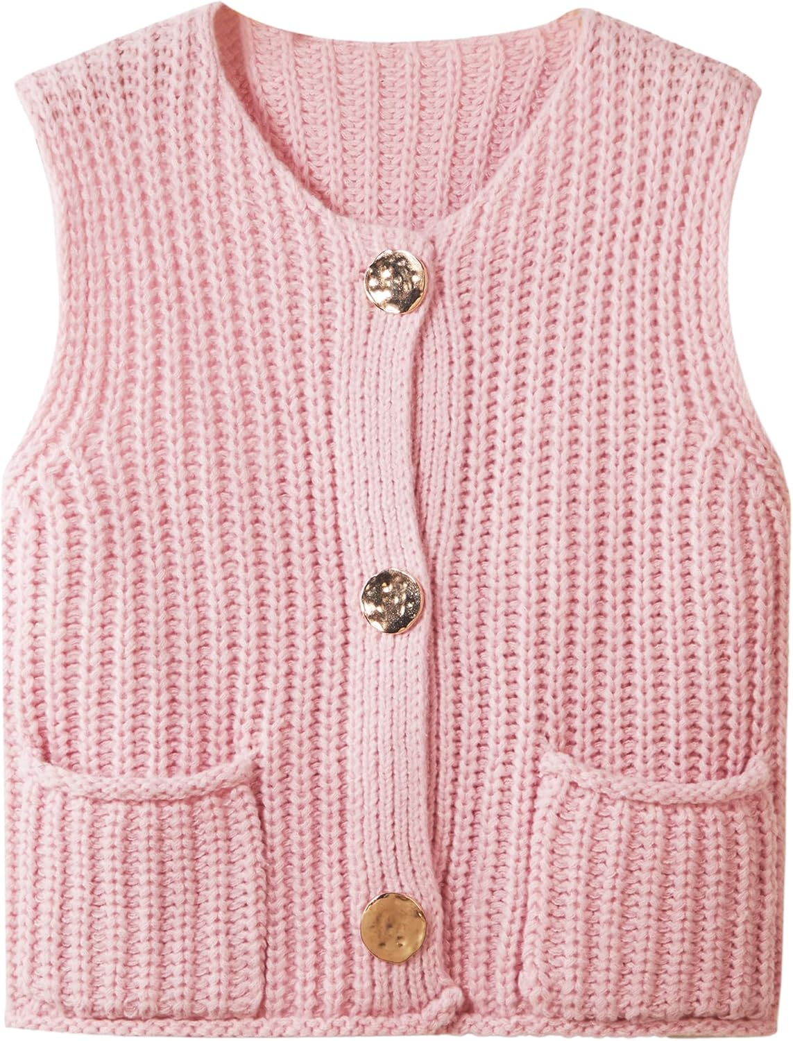 Womens Crochet Chunky Knit Top Sleeveless Button Down Crop Vest