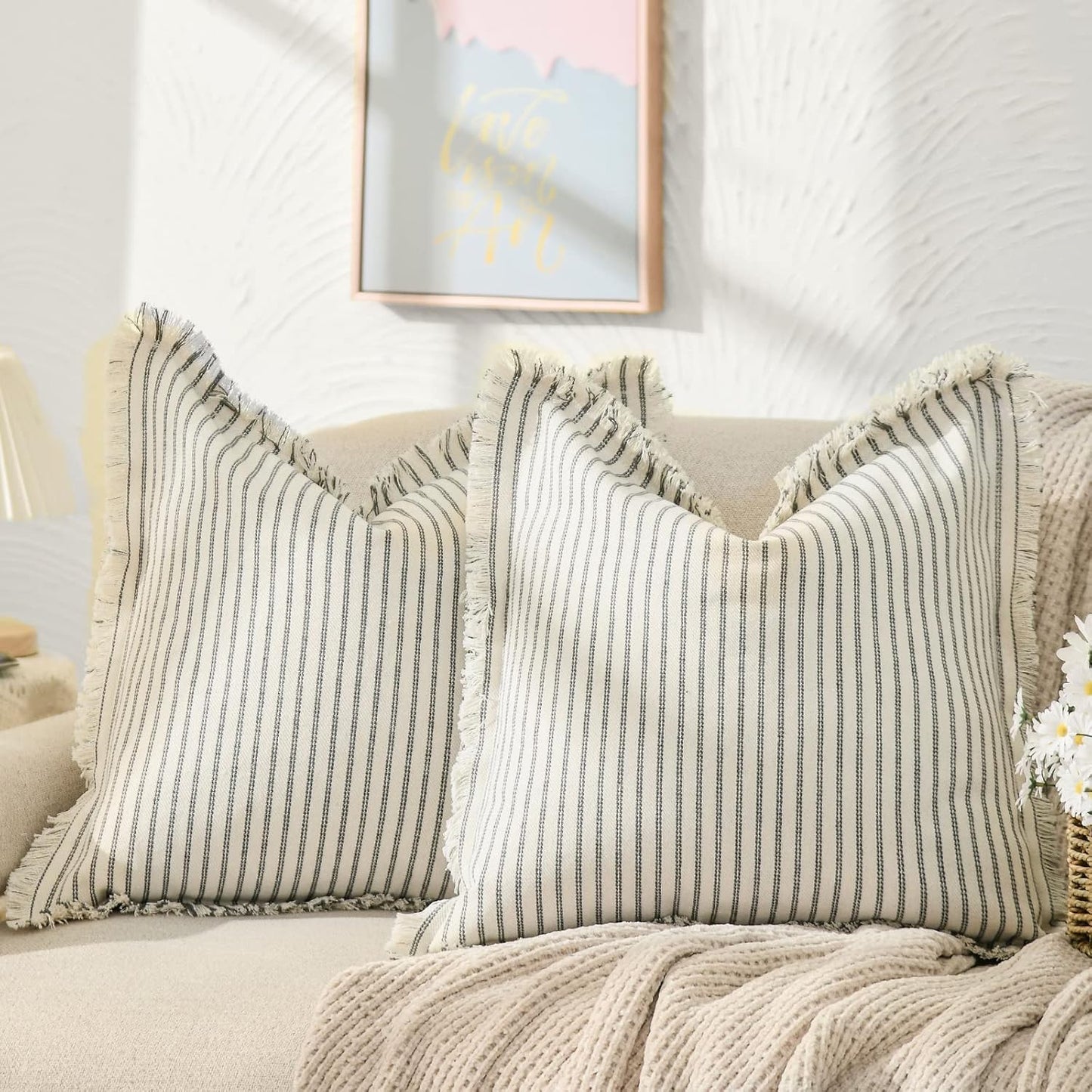 ZWJD Throw Pillow Covers 26x26 Set of 2 Chic Cotton Decor